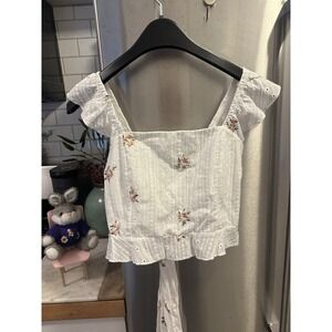 Crochet Embroidered Square Neck Open Back Cropped Festival Top SzM Boho Rodeo